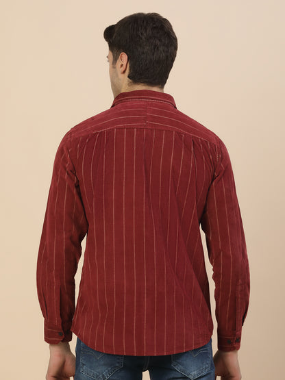 Casual Shirt for Men | Breathable & Soft with Color Fastness Regular Fit Spread Collar Neck Cotton (Courtary) Fabric Striped Pattern