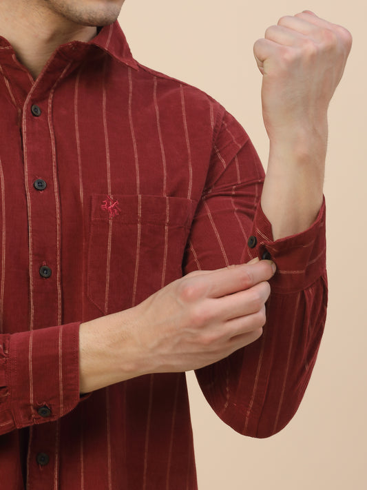 Casual Shirt for Men | Breathable & Soft with Color Fastness Regular Fit Spread Collar Neck Cotton (Courtary) Fabric Striped Pattern