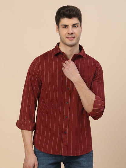 Casual Shirt for Men | Breathable & Soft with Color Fastness Regular Fit Spread Collar Neck Cotton (Courtary) Fabric Striped Pattern