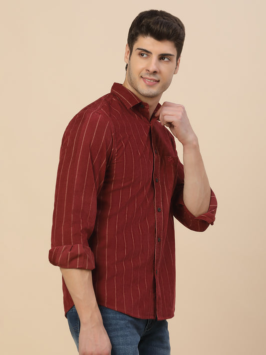 Casual Shirt for Men | Breathable & Soft with Color Fastness Regular Fit Spread Collar Neck Cotton (Courtary) Fabric Striped Pattern