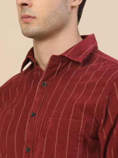 Casual Shirt for Men | Breathable & Soft with Color Fastness Regular Fit Spread Collar Neck Cotton (Courtary) Fabric Striped Pattern