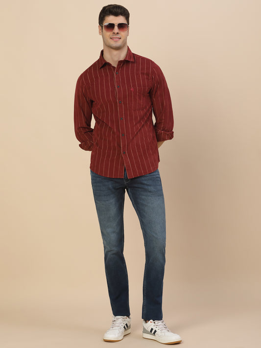 Casual Shirt for Men | Breathable & Soft with Color Fastness Regular Fit Spread Collar Neck Cotton (Courtary) Fabric Striped Pattern