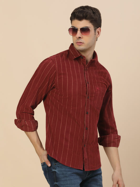 Casual Shirt for Men | Breathable & Soft with Color Fastness Regular Fit Spread Collar Neck Cotton (Courtary) Fabric Striped Pattern