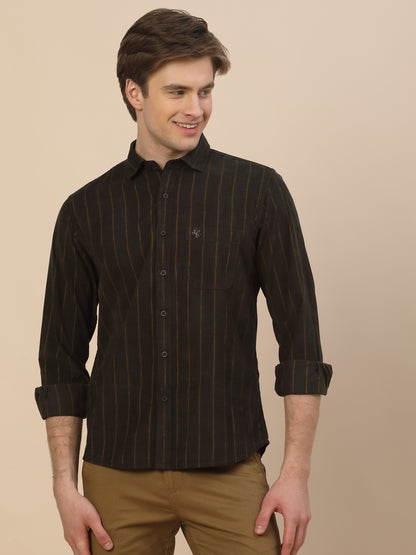 Casual Shirt for Men | Breathable & Soft with Color Fastness Regular Fit Spread Collar Neck Cotton Fabric Striped Pattern