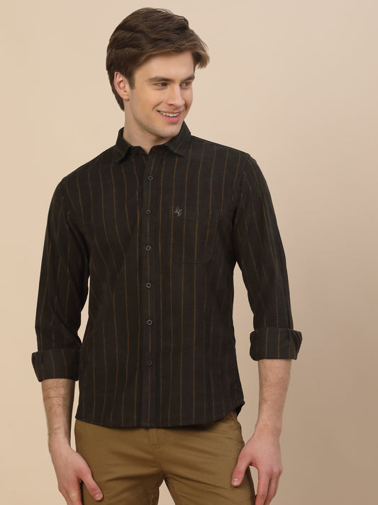 Casual Shirt for Men | Breathable & Soft with Color Fastness Regular Fit Spread Collar Neck Cotton Fabric Striped Pattern