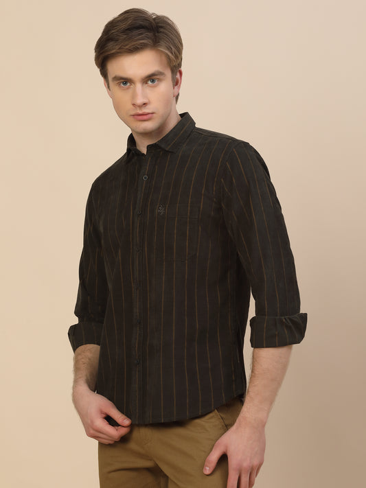 Casual Shirt for Men | Breathable & Soft with Color Fastness Regular Fit Spread Collar Neck Cotton Fabric Striped Pattern