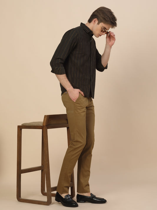 Casual Shirt for Men | Breathable & Soft with Color Fastness Regular Fit Spread Collar Neck Cotton Fabric Striped Pattern