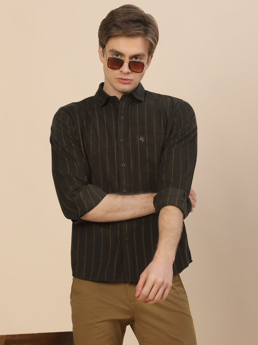 Casual Shirt for Men | Breathable & Soft with Color Fastness Regular Fit Spread Collar Neck Cotton Fabric Striped Pattern