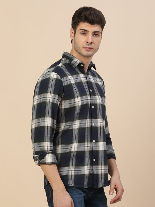 Casual Shirt for Men | Breathable & Soft with Color Fastness Regular Fit Spread Collar Neck Cotton Fabric Check Pattern