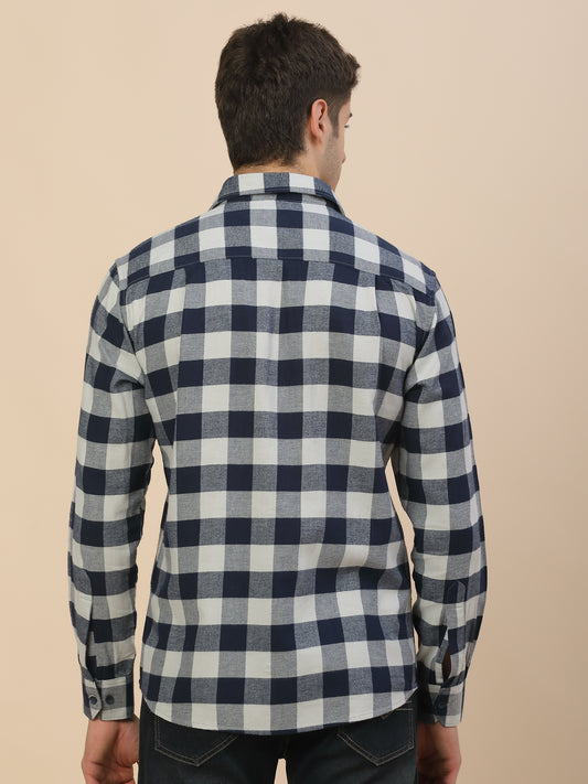 Casual Shirt for Men | Breathable & Soft with Color Fastness Regular Fit Spread Collar Neck Cotton Fabric Check Pattern