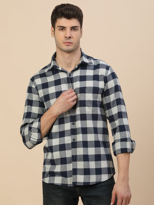 Casual Shirt for Men | Breathable & Soft with Color Fastness Regular Fit Spread Collar Neck Cotton Fabric Check Pattern