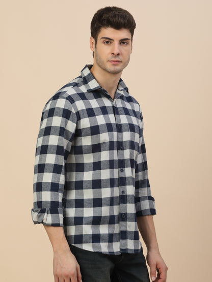 Casual Shirt for Men | Breathable & Soft with Color Fastness Regular Fit Spread Collar Neck Cotton Fabric Check Pattern