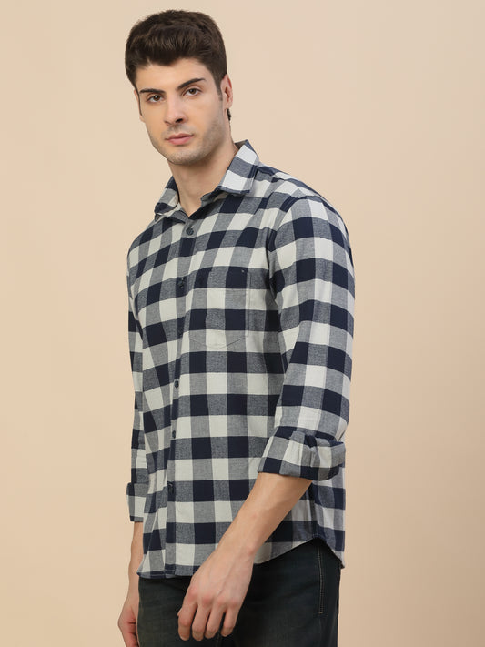 Casual Shirt for Men | Breathable & Soft with Color Fastness Regular Fit Spread Collar Neck Cotton Fabric Check Pattern