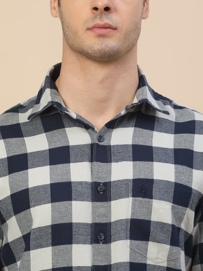 Casual Shirt for Men | Breathable & Soft with Color Fastness Regular Fit Spread Collar Neck Cotton Fabric Check Pattern