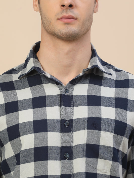 Casual Shirt for Men | Breathable & Soft with Color Fastness Regular Fit Spread Collar Neck Cotton Fabric Check Pattern