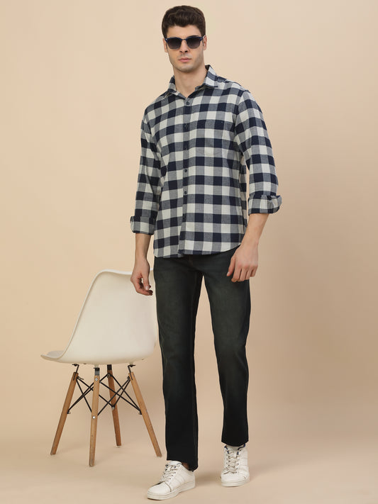 Casual Shirt for Men | Breathable & Soft with Color Fastness Regular Fit Spread Collar Neck Cotton Fabric Check Pattern