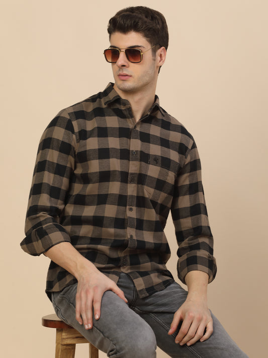 Casual Shirt for Men | Breathable & Soft with Color Fastness Regular Fit Spread Collar Neck Cotton Fabric Check Pattern