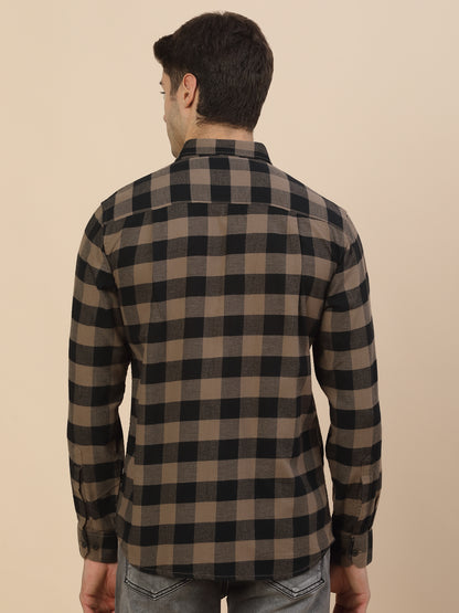 Casual Shirt for Men | Breathable & Soft with Color Fastness Regular Fit Spread Collar Neck Cotton Fabric Check Pattern