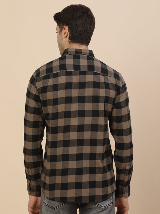 Casual Shirt for Men | Breathable & Soft with Color Fastness Regular Fit Spread Collar Neck Cotton Fabric Check Pattern