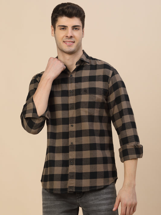 Casual Shirt for Men | Breathable & Soft with Color Fastness Regular Fit Spread Collar Neck Cotton Fabric Check Pattern