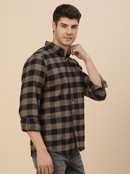 Casual Shirt for Men | Breathable & Soft with Color Fastness Regular Fit Spread Collar Neck Cotton Fabric Check Pattern