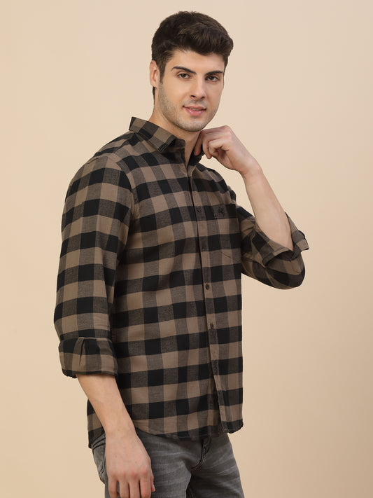 Casual Shirt for Men | Breathable & Soft with Color Fastness Regular Fit Spread Collar Neck Cotton Fabric Check Pattern
