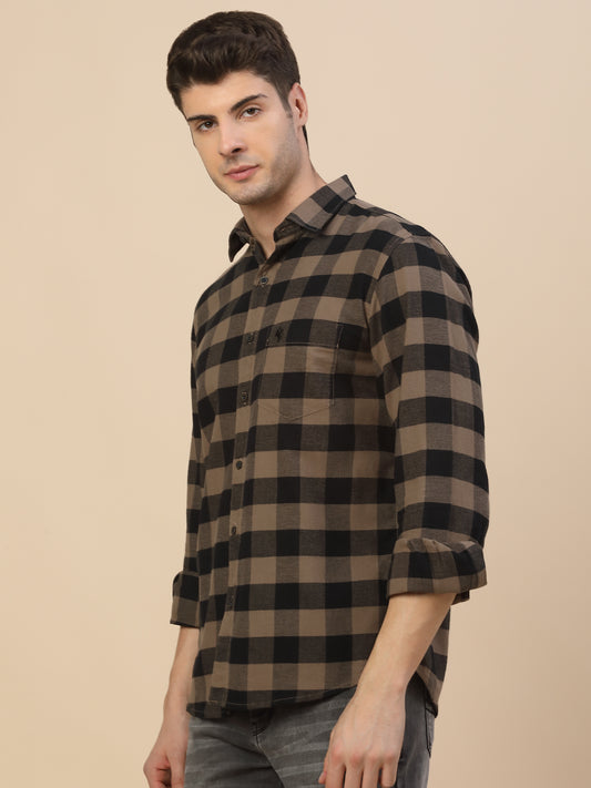 Casual Shirt for Men | Breathable & Soft with Color Fastness Regular Fit Spread Collar Neck Cotton Fabric Check Pattern