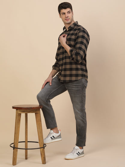 Casual Shirt for Men | Breathable & Soft with Color Fastness Regular Fit Spread Collar Neck Cotton Fabric Check Pattern