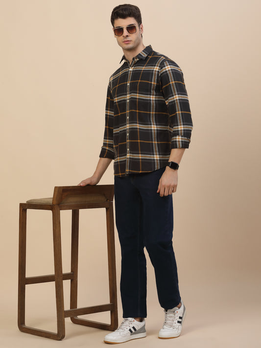 Casual Shirt for Men | Breathable & Soft with Color Fastness Regular Fit Spread Collar Neck Cotton Fabric Check Pattern