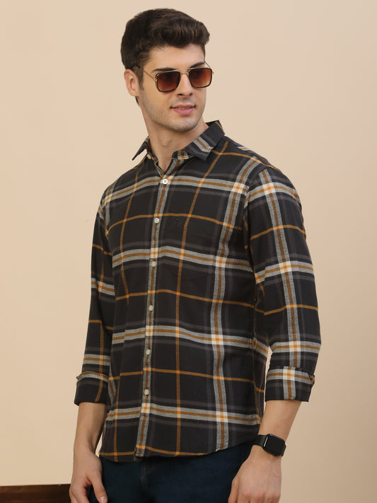 Casual Shirt for Men | Breathable & Soft with Color Fastness Regular Fit Spread Collar Neck Cotton Fabric Check Pattern