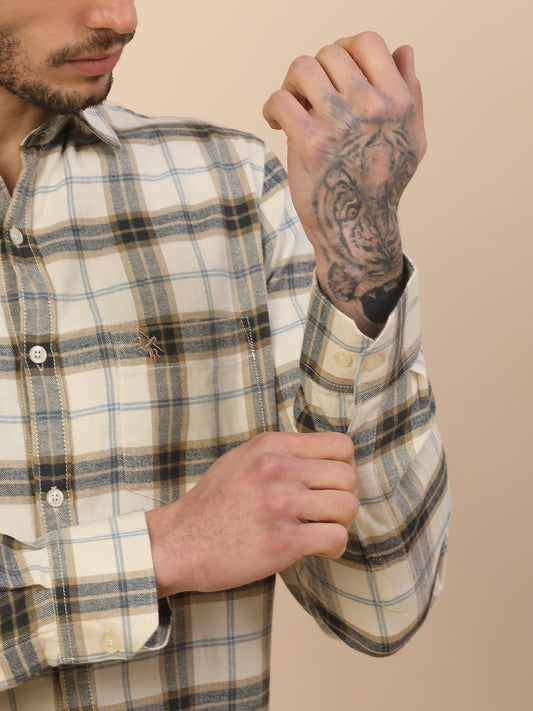 Shirt for Men | Breathable & Soft with Color Fastness Regular Fit Spread Collar Pure Cotton Fabric Checkered Pattern