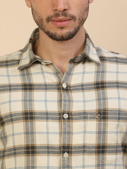 Shirt for Men | Breathable & Soft with Color Fastness Regular Fit Spread Collar Pure Cotton Fabric Checkered Pattern