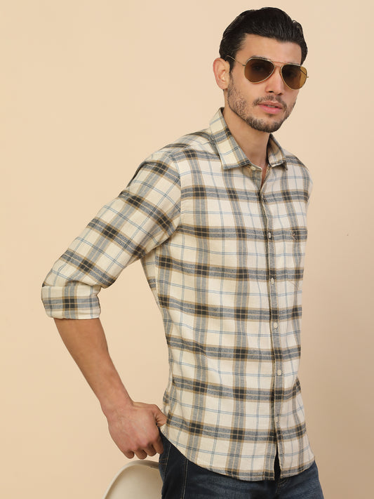 Shirt for Men | Breathable & Soft with Color Fastness Regular Fit Spread Collar Pure Cotton Fabric Checkered Pattern
