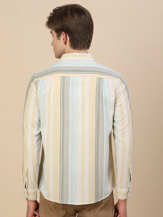 Casual Shirt for Men | Breathable & Soft with Color Fastness Regular Fit Spread Collar Neck Cotton Fabric Striped Pattern