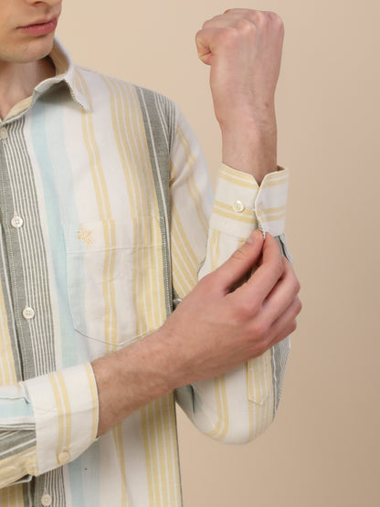 Casual Shirt for Men | Breathable & Soft with Color Fastness Regular Fit Spread Collar Neck Cotton Fabric Striped Pattern