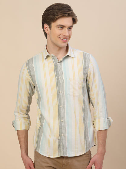 Casual Shirt for Men | Breathable & Soft with Color Fastness Regular Fit Spread Collar Neck Cotton Fabric Striped Pattern