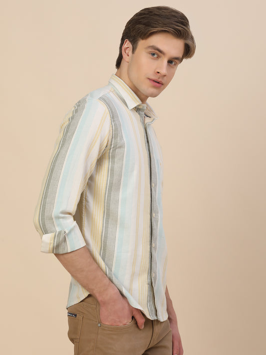 Casual Shirt for Men | Breathable & Soft with Color Fastness Regular Fit Spread Collar Neck Cotton Fabric Striped Pattern