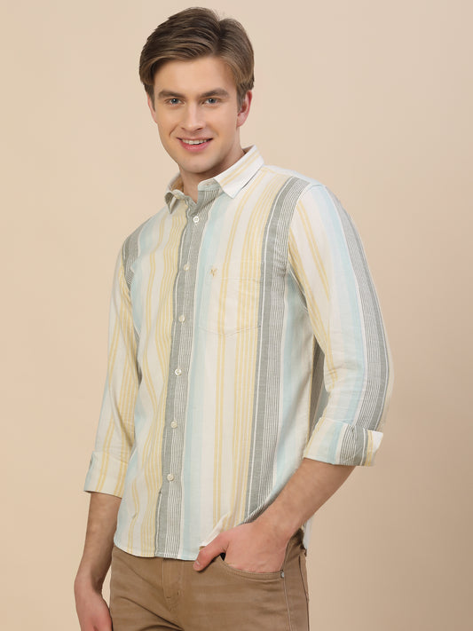 Casual Shirt for Men | Breathable & Soft with Color Fastness Regular Fit Spread Collar Neck Cotton Fabric Striped Pattern