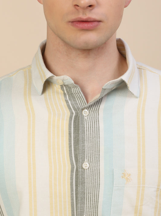 Casual Shirt for Men | Breathable & Soft with Color Fastness Regular Fit Spread Collar Neck Cotton Fabric Striped Pattern