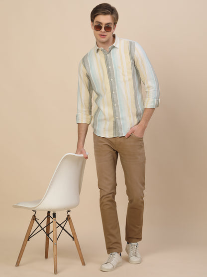 Casual Shirt for Men | Breathable & Soft with Color Fastness Regular Fit Spread Collar Neck Cotton Fabric Striped Pattern
