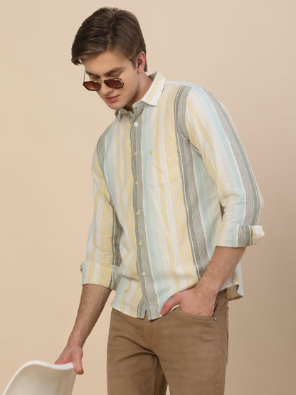 Casual Shirt for Men | Breathable & Soft with Color Fastness Regular Fit Spread Collar Neck Cotton Fabric Striped Pattern