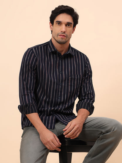Casual Shirt for Men | Breathable & Soft with Color Fastness Slim Fit Cotton Fabric Striped Pattern
