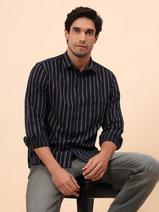 Casual Shirt for Men | Breathable & Soft with Color Fastness Slim Fit Cotton Fabric Striped Pattern