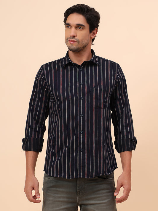 Casual Shirt for Men | Breathable & Soft with Color Fastness Slim Fit Cotton Fabric Striped Pattern