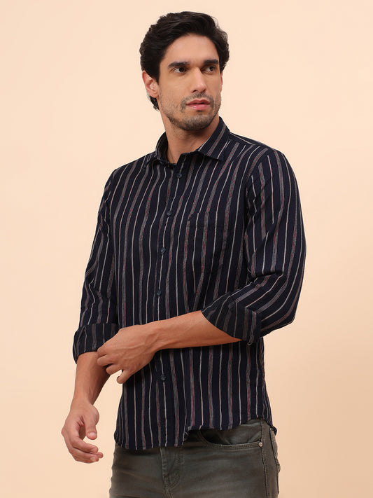 Casual Shirt for Men | Breathable & Soft with Color Fastness Slim Fit Cotton Fabric Striped Pattern
