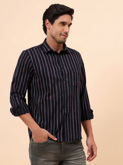 Casual Shirt for Men | Breathable & Soft with Color Fastness Slim Fit Cotton Fabric Striped Pattern