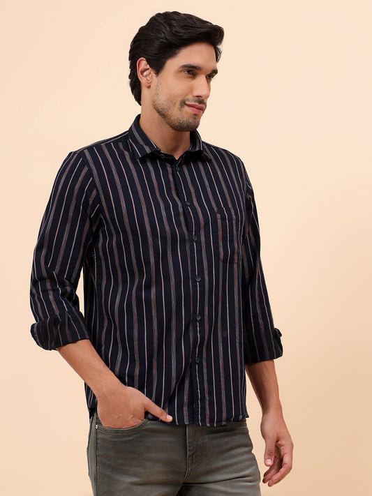 Casual Shirt for Men | Breathable & Soft with Color Fastness Slim Fit Cotton Fabric Striped Pattern
