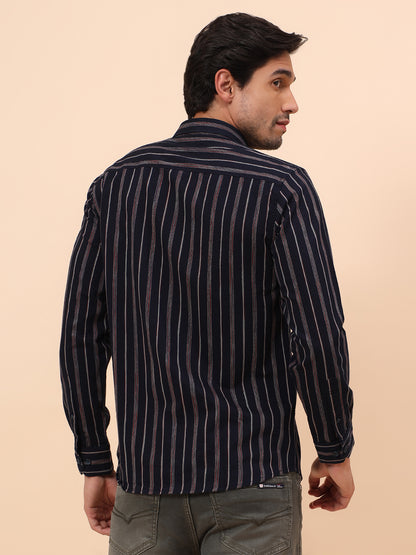 Casual Shirt for Men | Breathable & Soft with Color Fastness Slim Fit Cotton Fabric Striped Pattern