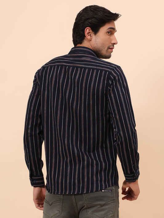 Casual Shirt for Men | Breathable & Soft with Color Fastness Slim Fit Cotton Fabric Striped Pattern