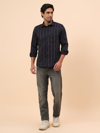 Casual Shirt for Men | Breathable & Soft with Color Fastness Slim Fit Cotton Fabric Striped Pattern